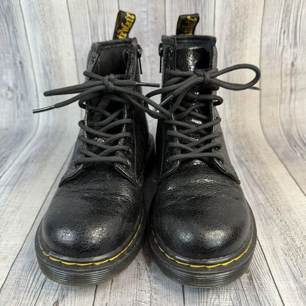Dr Martens 1460 Junior/Kids Leather Boots Size 1Y Black Lace Up/Zip
